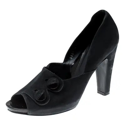 Sergio Rossi Black Suede Button Peep Toe Pumps Size