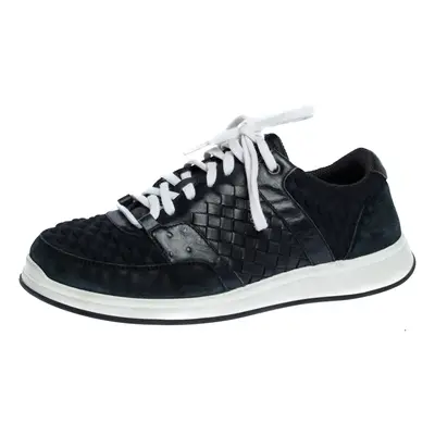 Bottega Veneta Black Intrecciato Leather, Ostrich Trim and Suede Sneakers Size 41.5