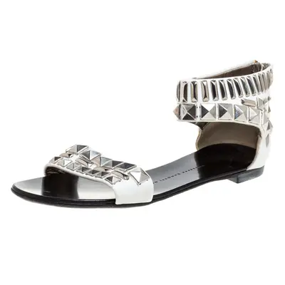 Giuseppe Zanotti White Leather Studded Ankle Cuff Zipper Flats Size