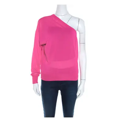 Celine Hot Pink Ribbed Knit One Shoulder Top