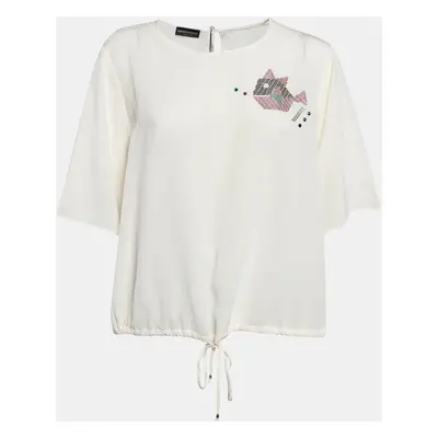 Emporio Armani Off White Embellished Silk Short Sleeve Blouse