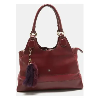 Aigner Burgundy/Red Leather Charm Tote