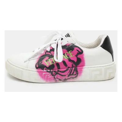 Versace White Leather La Greca Low Top Sneakers Size