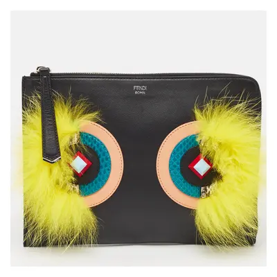 Fendi Multicolor Leather and Snakeskin Dolce Monster Clutch