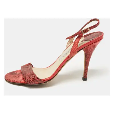 Jimmy Choo Red Embossed Lizard Slingback Sandals Size