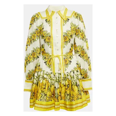 Alemais Yellow Floral Print Linen Gisela Mini Dress