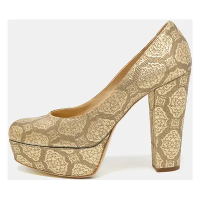 Stella McCartney Metallic Brocade Fabric Platform Pumps Size 38.5