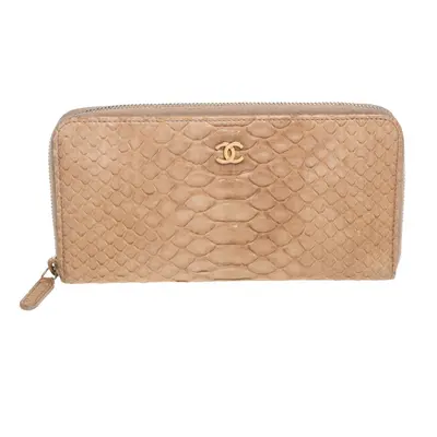 Chanel Beige Python Zip Around Wallet