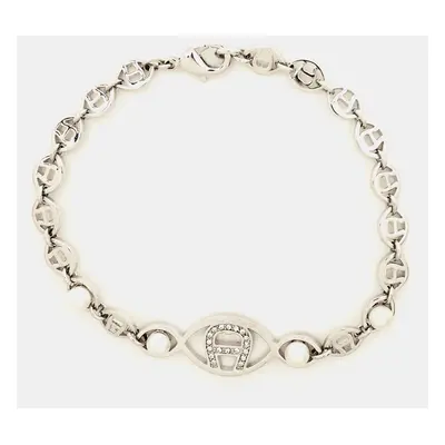 Aigner Logo Crystal Faux Pearl Silver Tone Bracelet