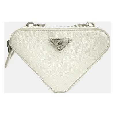 Prada White Saffiano Leather Mini Triangle crossbody Bag