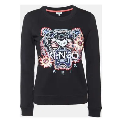 Kenzo Black Tiger Embroidered Cotton Crew Neck Sweatshirt