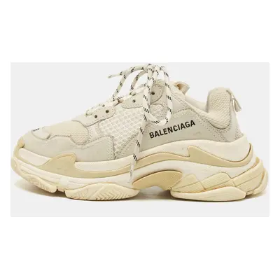 Balenciaga White/Grey Mesh and Leather Triple Sneakers Size