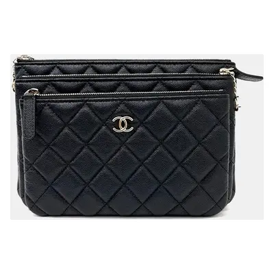 Chanel Black Caviar Leather Trio Cosmetic Case