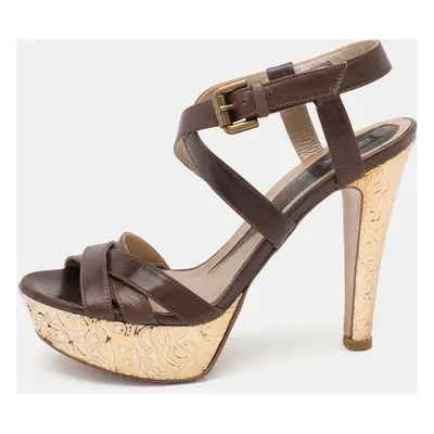 Etro Brown Leather Platform Ankle Strap Sandals Size