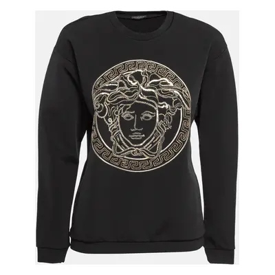 Versace Black Medussa Embroidered Stretch Knit Sweatshirt