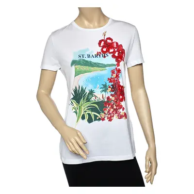 Ralph Lauren White St.Barths Printed Sequin Embellished Cotton T-Shirt