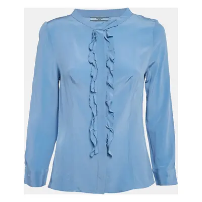 Prada Blue Silk Ruffled Button Front Blouse