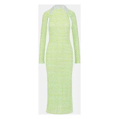 Jacquemus Green Checkered Print Jersey La Robe Nodi Midi Dress