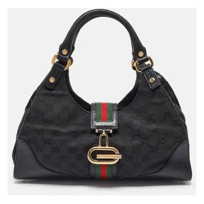 Gucci Black GG Canvas and Leather Junco Shoulder Bag