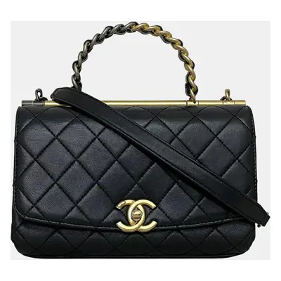 Chanel Black Quilted Lambskin Leather Small Classic Top Handle Flap Bag