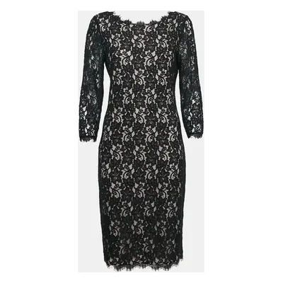 Diane Von Furstenberg Black Lace Colleen Long Sheath Dress