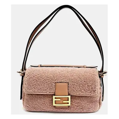 Fendi Beige Shearling Multi Baguette Shoulder Bag