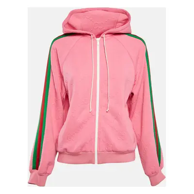 Gucci Pink GG Jersey Jacquard Web Stripe Zip-Up Jacket