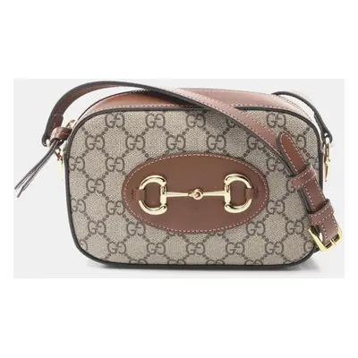 Gucci Coated Canvas Leather Beige Brown Horsebit Shoulder Bag