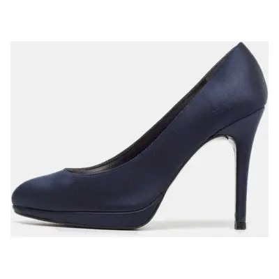 Stuart Weitzman Navy Blue Satin Round Toe Platform Pumps Size