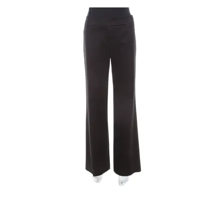 Escada Black Textured Cotton Jacquard High Waist Wide Leg Trousers