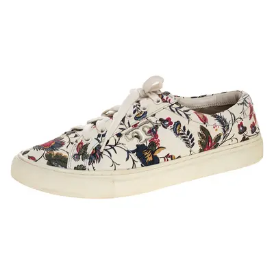 Tory Burch White Floral Print Leather Amalia Low Top Sneakers Size 39.5