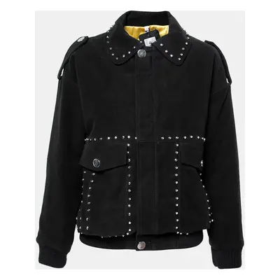 Faith Connexion Black Suede Studded Oversized Bomber Jacket