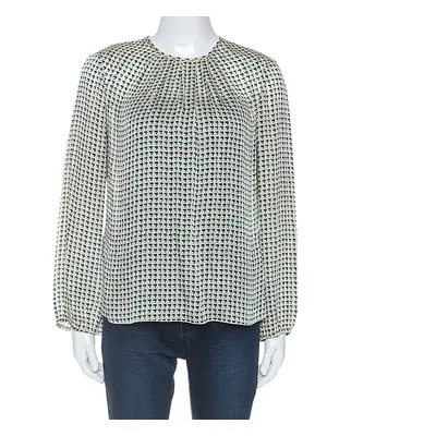 CH Carolina Herrera Cream Geometric Print Silk Blouse