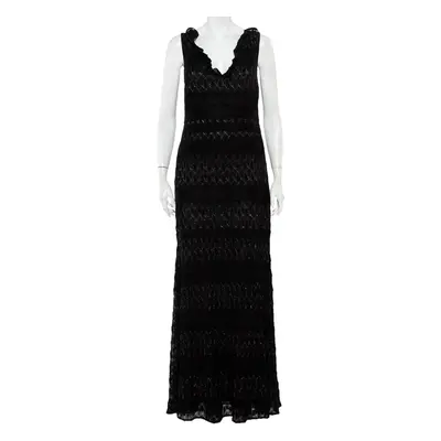 Missoni Black Lurex Knit Ruffled Neck Sleeveless Maxi Dress