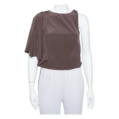 Alice + Olivia Brown Silk Asymmetric Draped Top