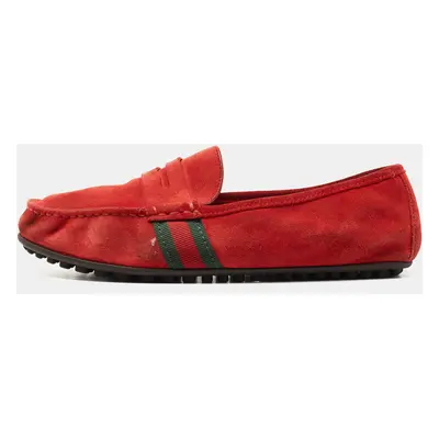 Gucci Red Suede Web Trim Penny Loafers Size 40.5