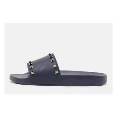 Valentino Dark Blue Rubber Rockstud Pool Slide Flats Size