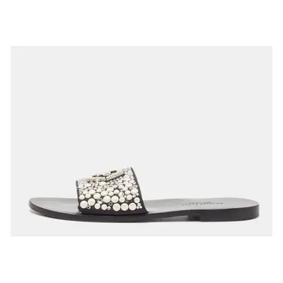 Philipp Plein Black Satin Embellished Flat Slides Size