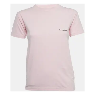 Balenciaga Pink Logo Print Cotton Jersey T-Shirt