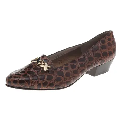 Salvatore Ferragamo Brown Croc Embossed Leather Pumps Size