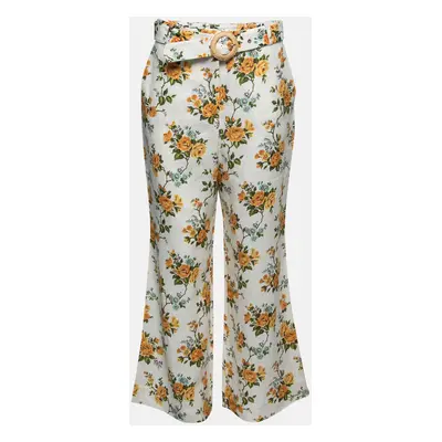 Zimmermann White Floral Printed Linen Belted Straight Pants