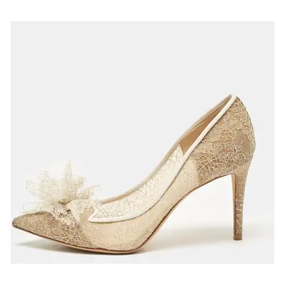 Jimmy Choo Beige Lace Floral Applique Pumps Size 38.5