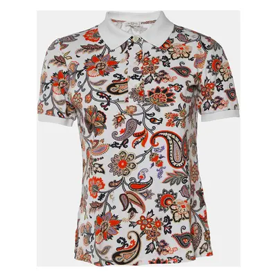 Etro White Paisley Floral Printed Cotton Pique Polo T-Shirt