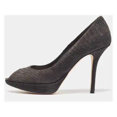 Dior Dark Grey Python Embossed Leather Miss Dior Peep Toe Pumps Size