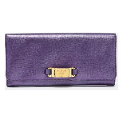 Prada Purple Saffiano Leather Logo Flap Continental Wallet