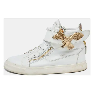 Giuseppe Zanotti White Leather Embellished High Top Sneakers Size 38.5