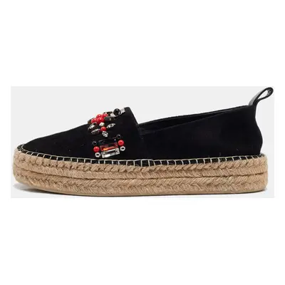 Louis Vuitton Black Suede Leather Frontier Embellished Espadrille Flats Size