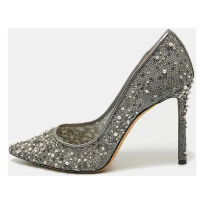 Jimmy Choo Grey Embellished Lace Romy Pumps Size