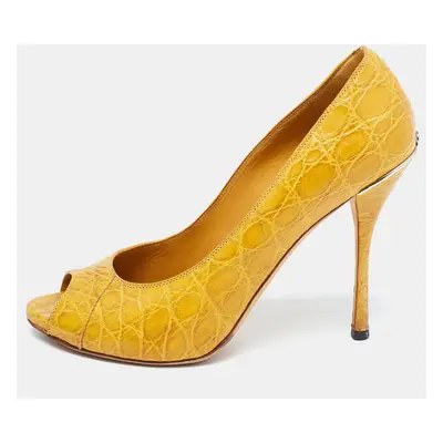 Gucci Yellow Crocodile Peep Toe Pumps Size 39.5