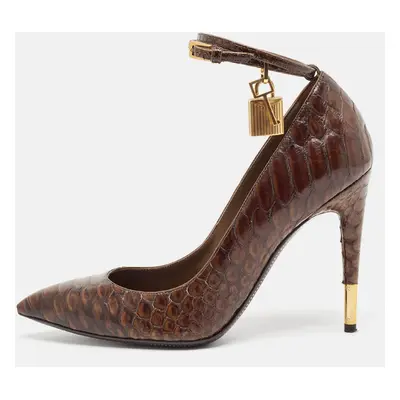 Tom Ford Brown Python Embossed Leather Padlock Pumps Size